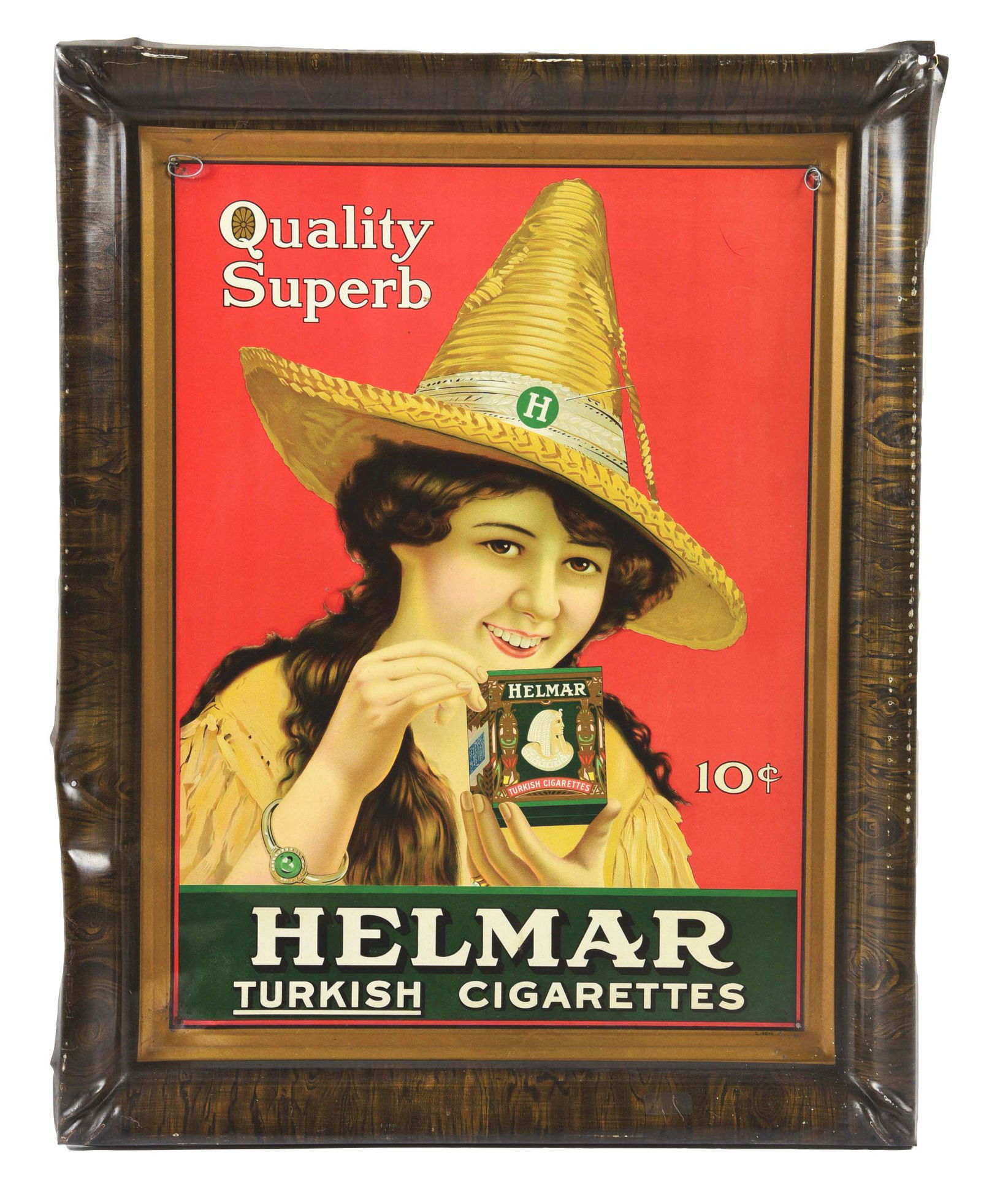 HELMAR TURKISH CIGARETTES SELF-FRAMED TIN LITHOGRAPH. (1 of 2)