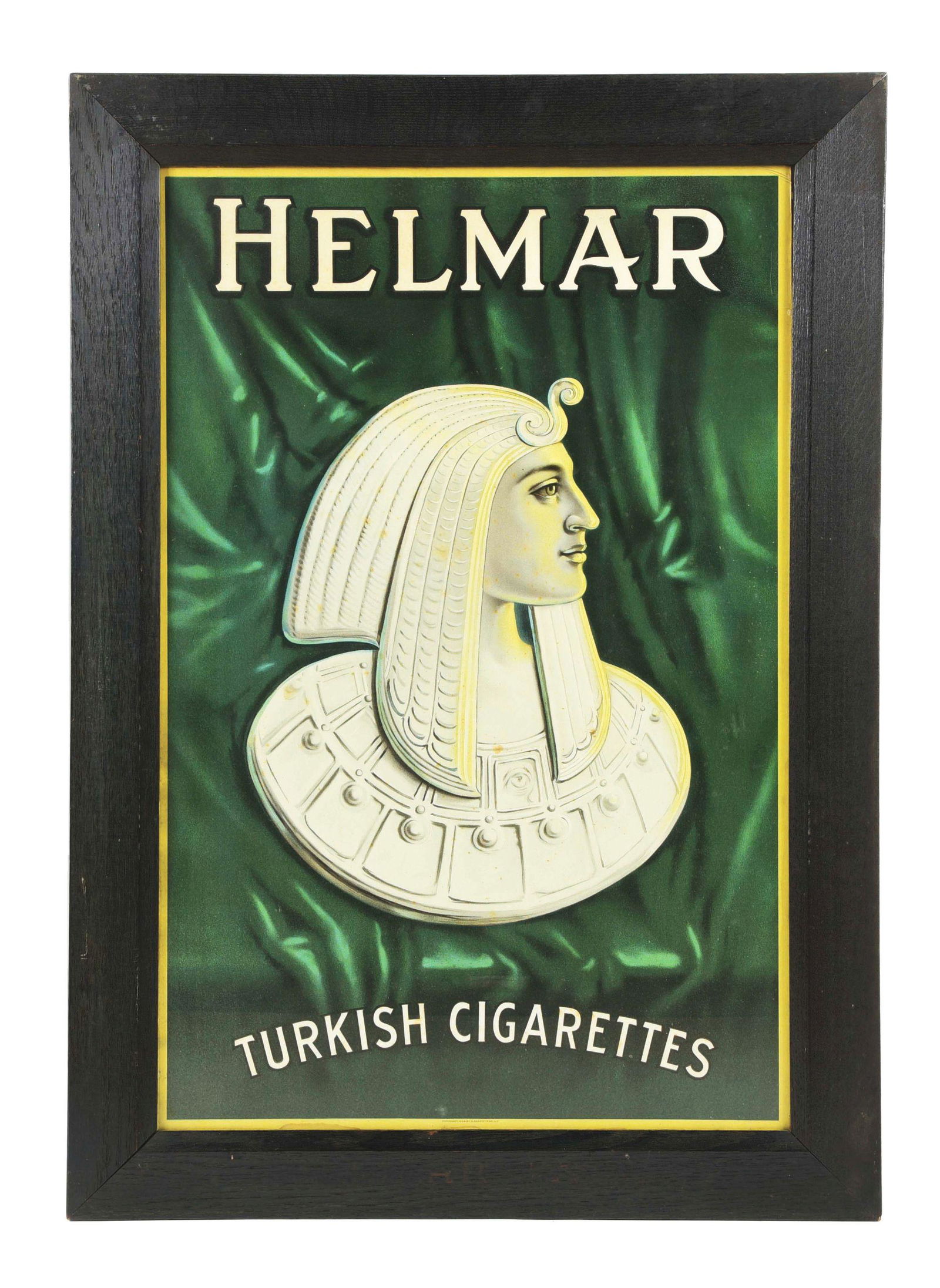 HELMAR TURKISH CIGARETTES PAPER LITHOGRAPH W/ ORIGINAL WOOD FRAME. (1 of 2)