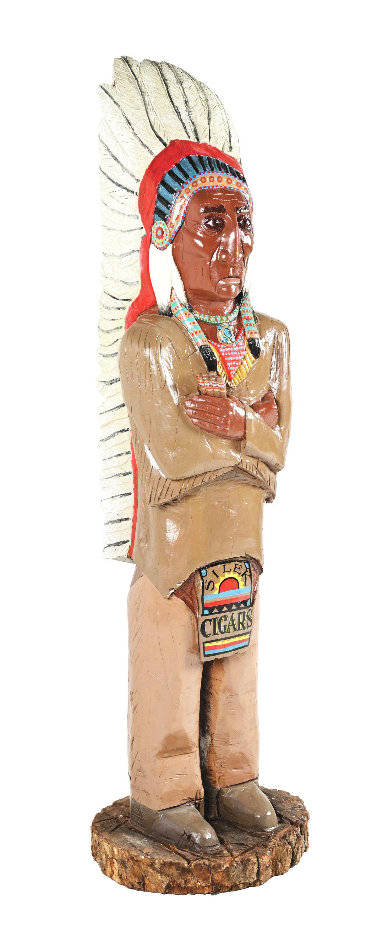 SILEK CIGARS WOODEN HAND-PAINTED NATIVE AMERICAN STATUE. (1 of 13)
