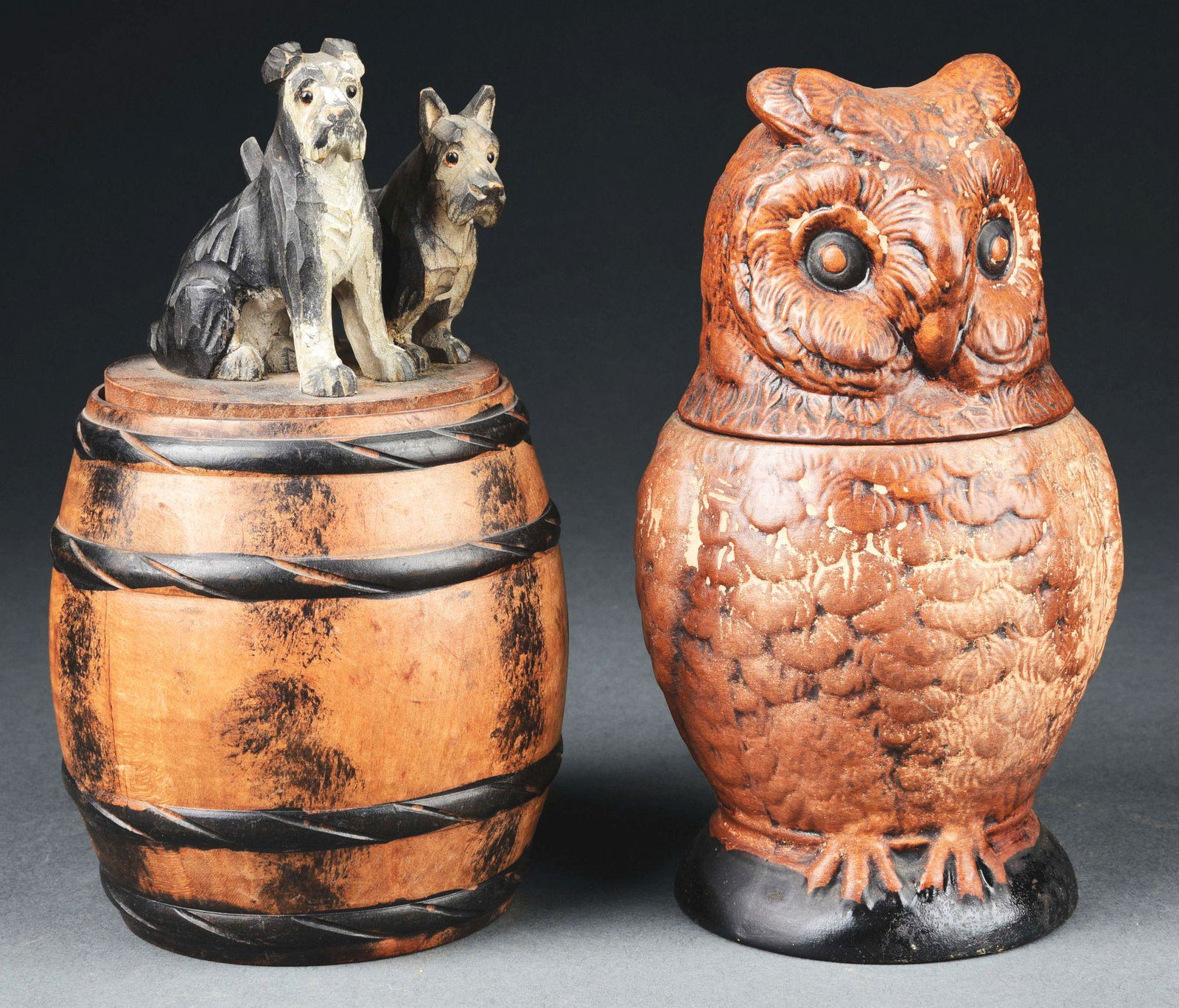 LOT OF 2: FIGURAL ANIMAL TOBACCO HUMIDORS. (1 of 7)