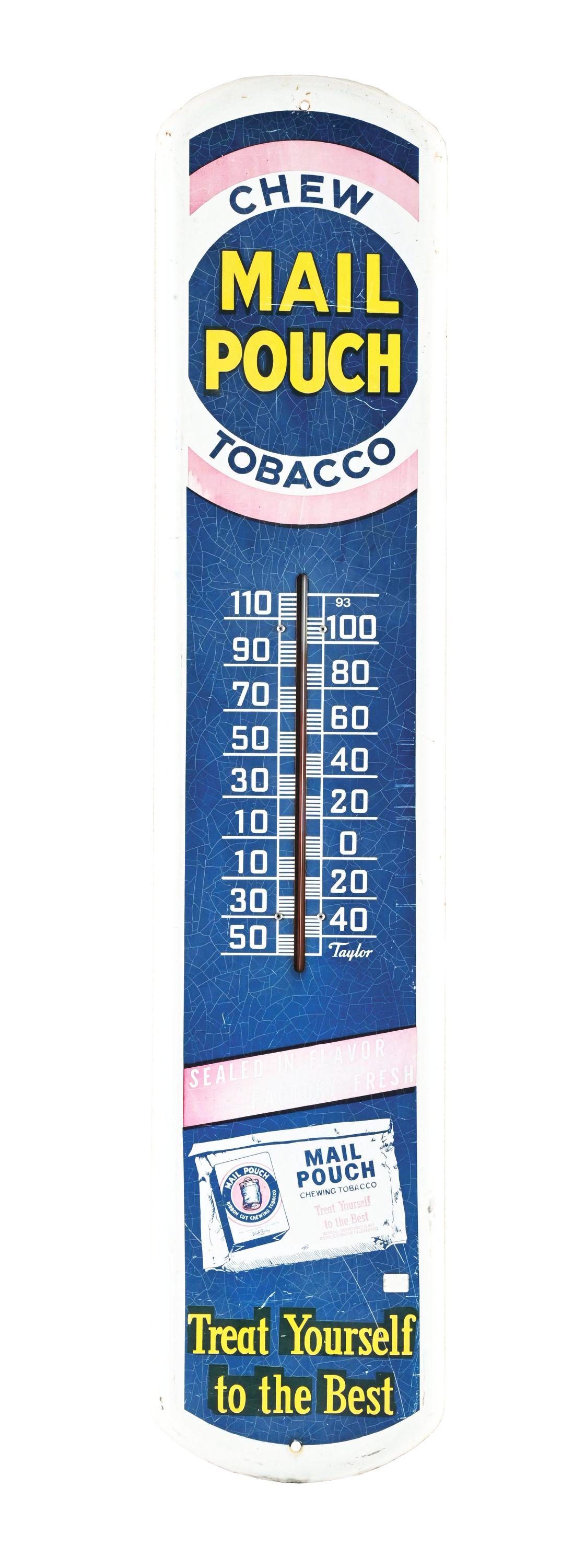 MAIL POUCH TOBACCO TIN THERMOMETER SIGN. (1 of 2)