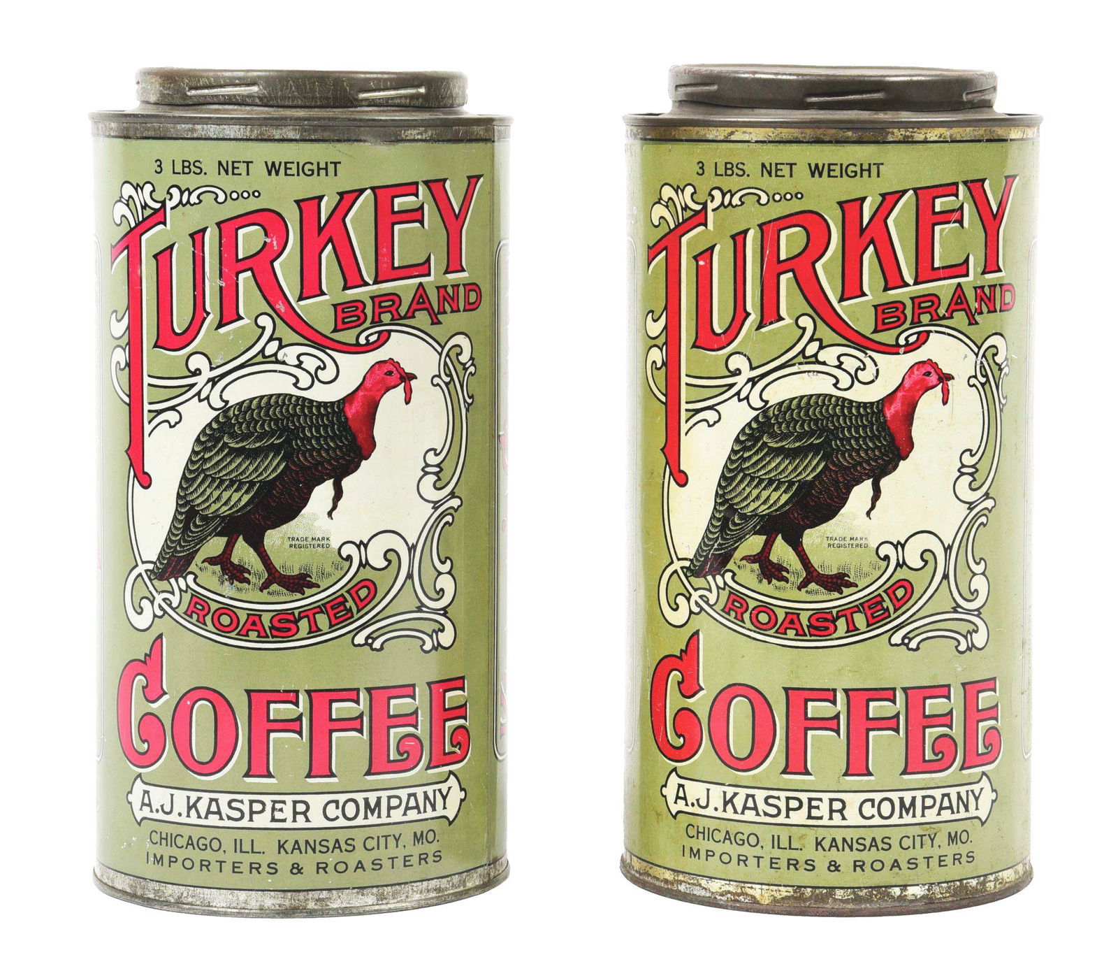 COLLECTION OF 2 TURKEY BRAND ROASTED COFFEE TIN CANS W/ TURKEY GRAPHIC. (1 of 4)