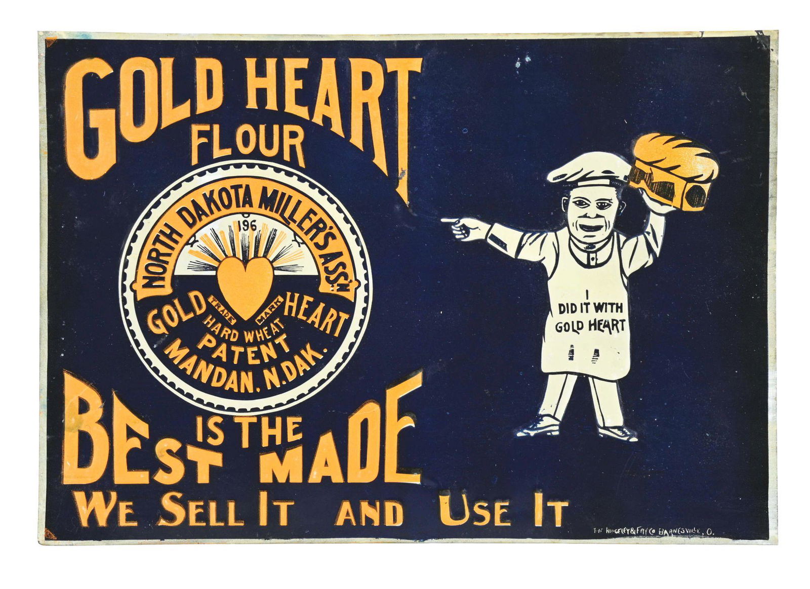 GOLD HEART FLOUR EMBOSSED TIN SIGN W/ BAKER GRAPHIC. (1 of 3)