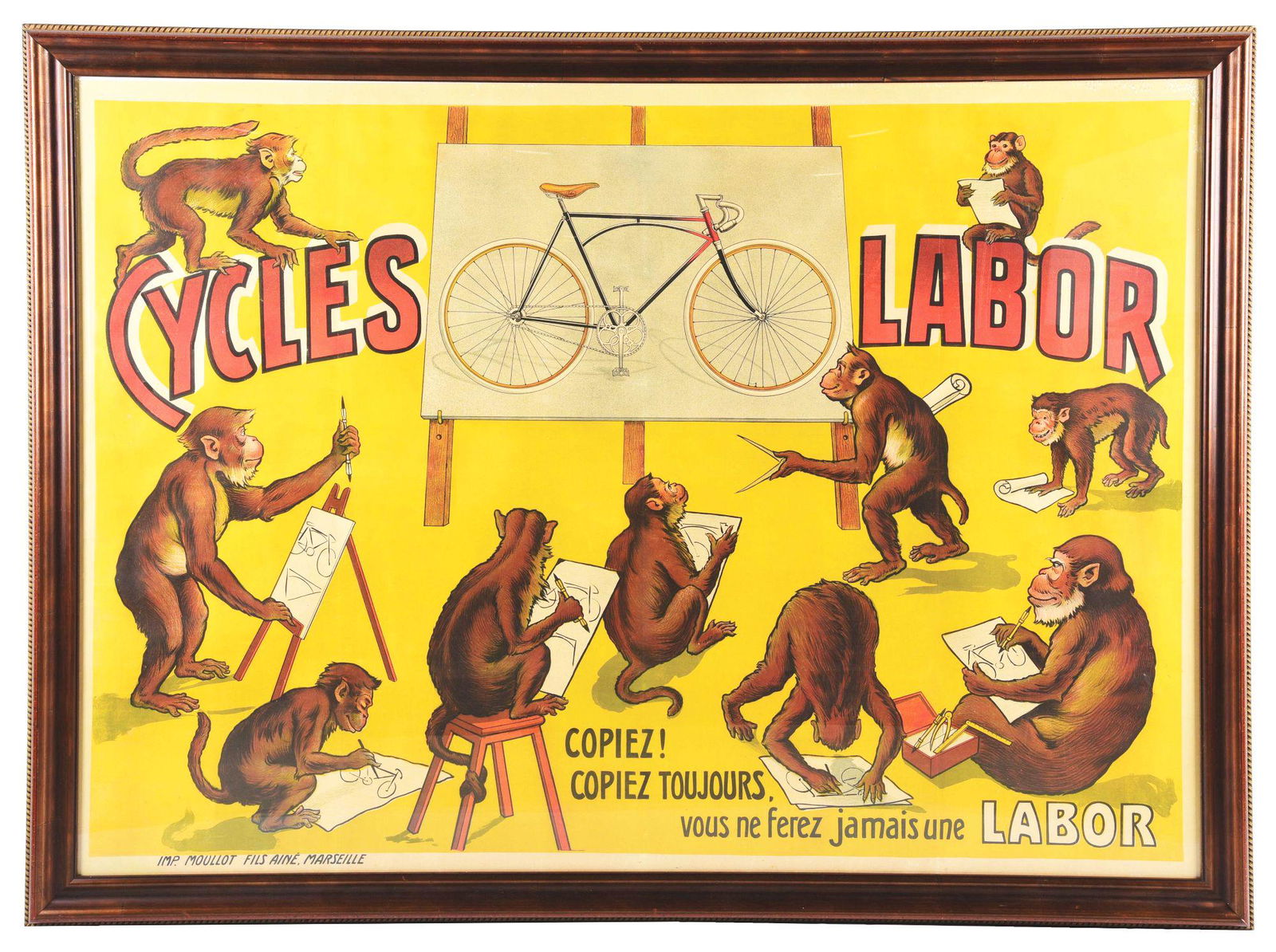 MARVELOUS FRAMED CYCLE POSTER ADVERTISING FOR LABOR CYCLES. (1 of 3)