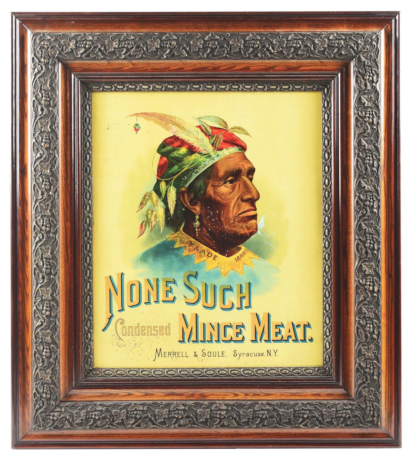 NONE SUCH MINCE MEAT TIN LITHOGRAPH W/ NATIVE AMERICAN GRAPHIC. (1 of 2)