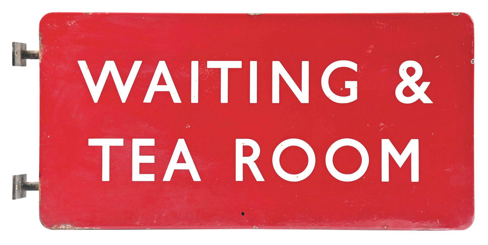 DOUBLE-SIDED PORCELAIN "WAITING" & "TEA ROOM" SIGNS. (1 of 2)