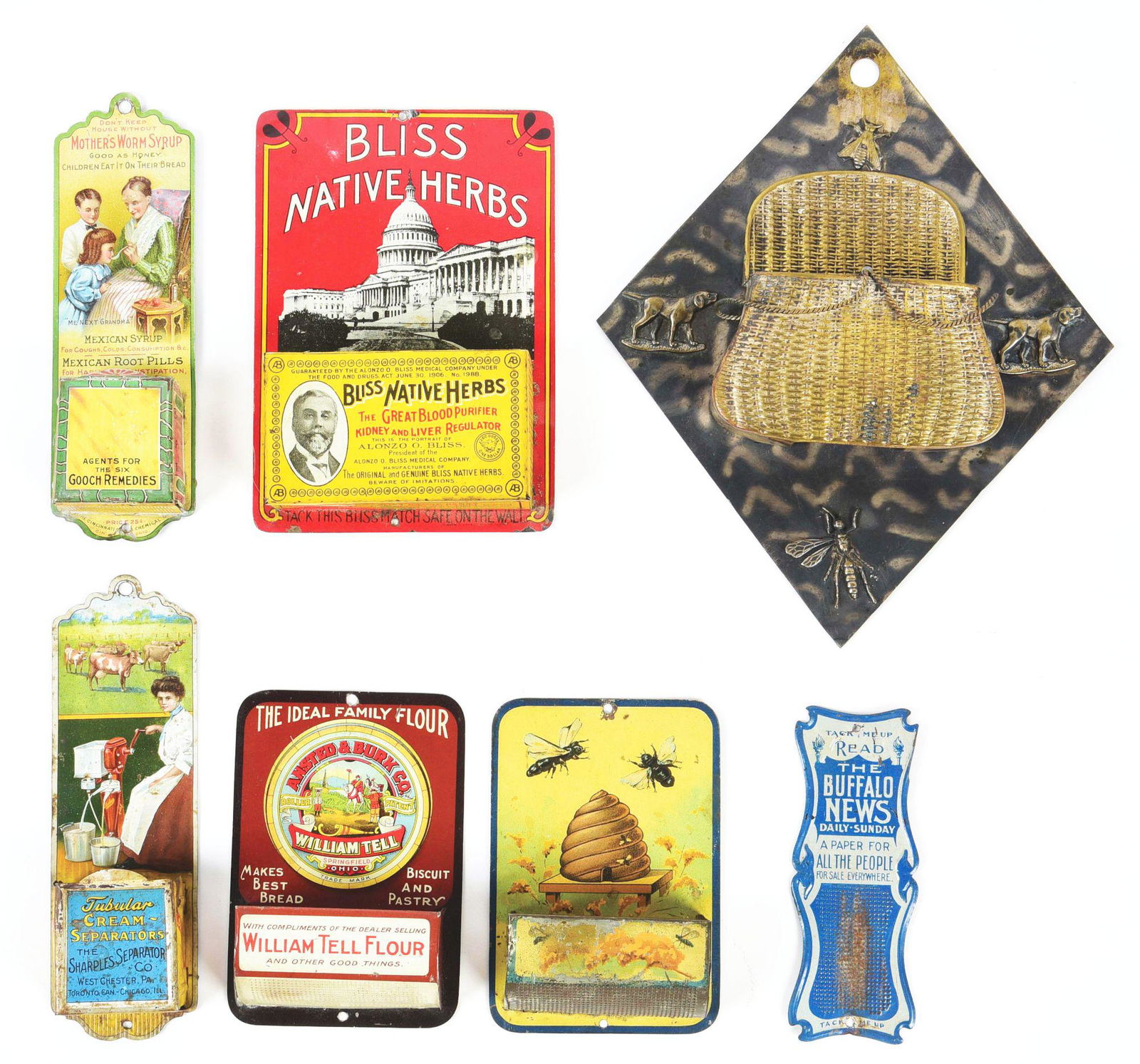 COLLECTION OF 7 MATCH STRIKE SIGNS. (1 of 2)