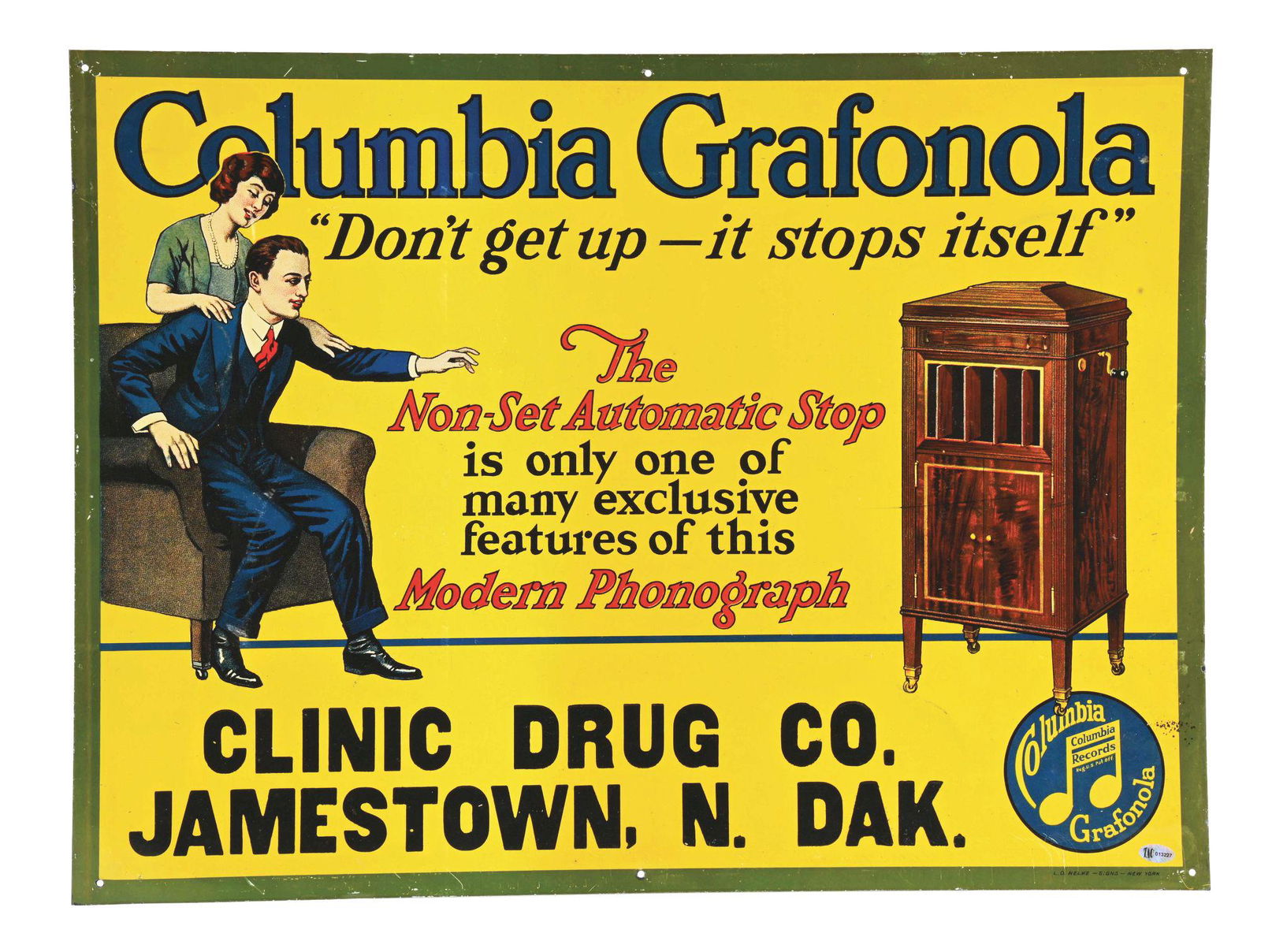 COLUMBIA GRAFONOLA TIN SIGN W/ GRAFONOLA GRAPHIC. (1 of 3)