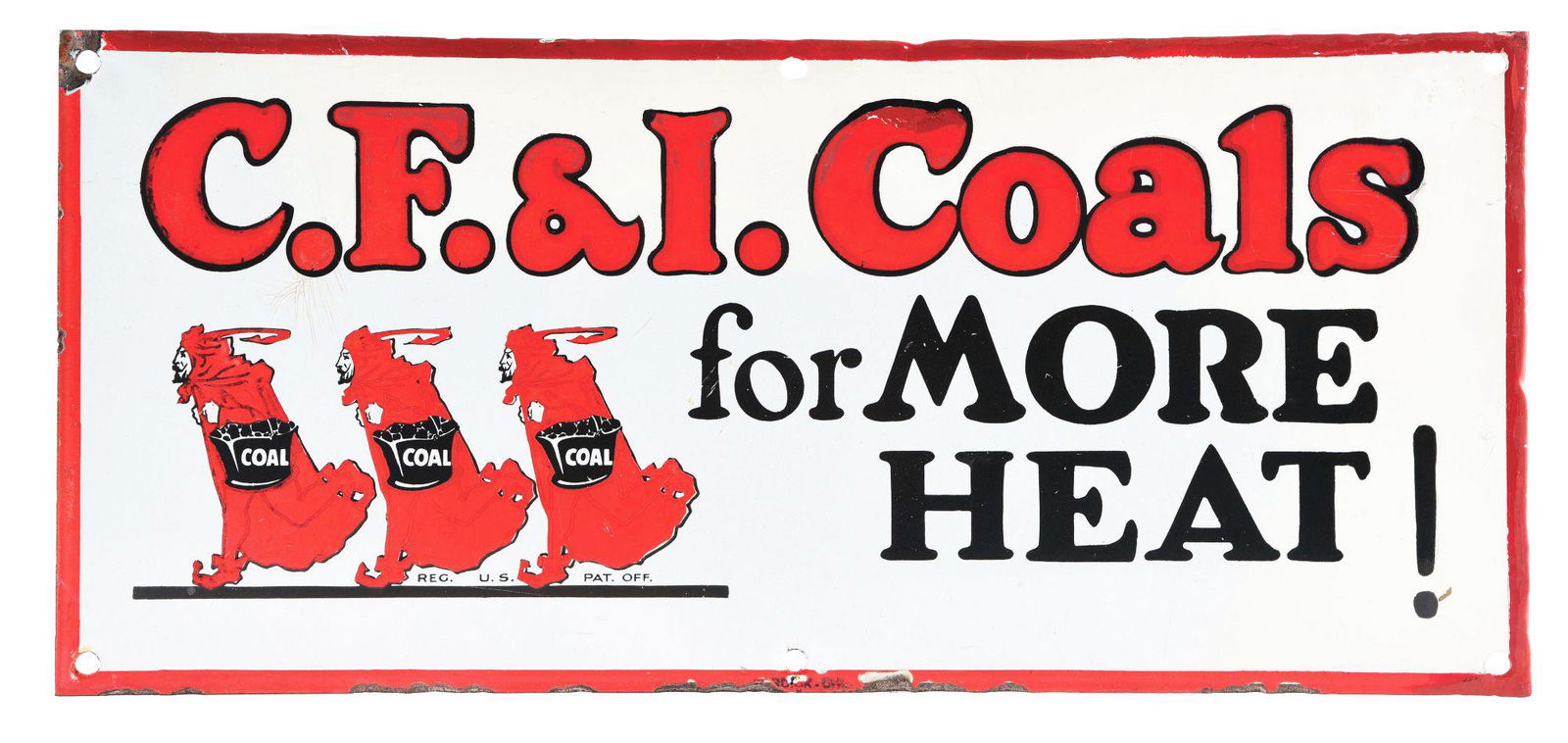 C.F. & I. COALS PORCELAIN SIGN W/ DEVIL GRAPHIC. (1 of 2)