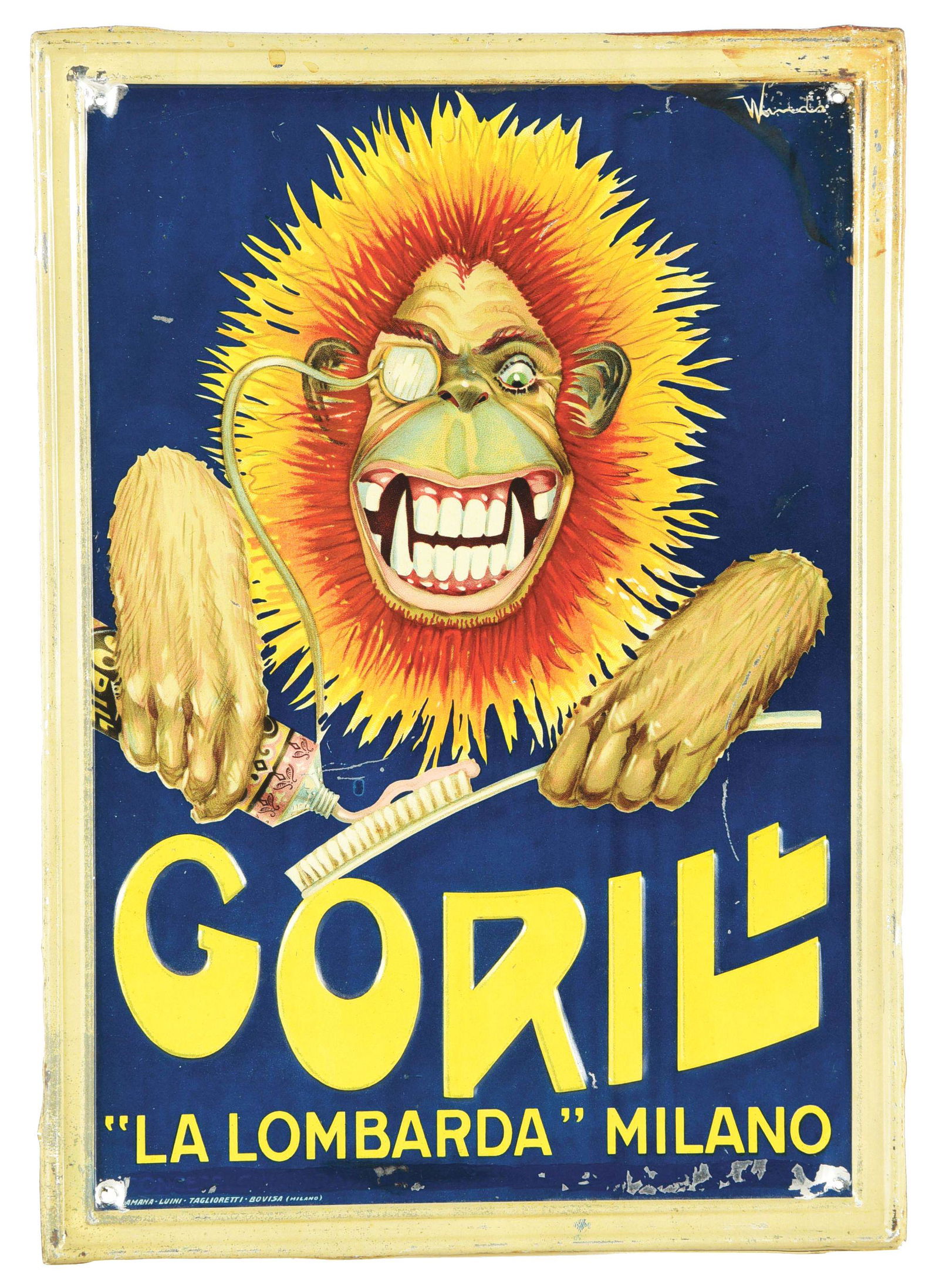 GORILL TOOTHPASTE SELF-FRAMED ALUMINUM SIGN W/ GORILLLA GRAPHIC. (1 of 3)