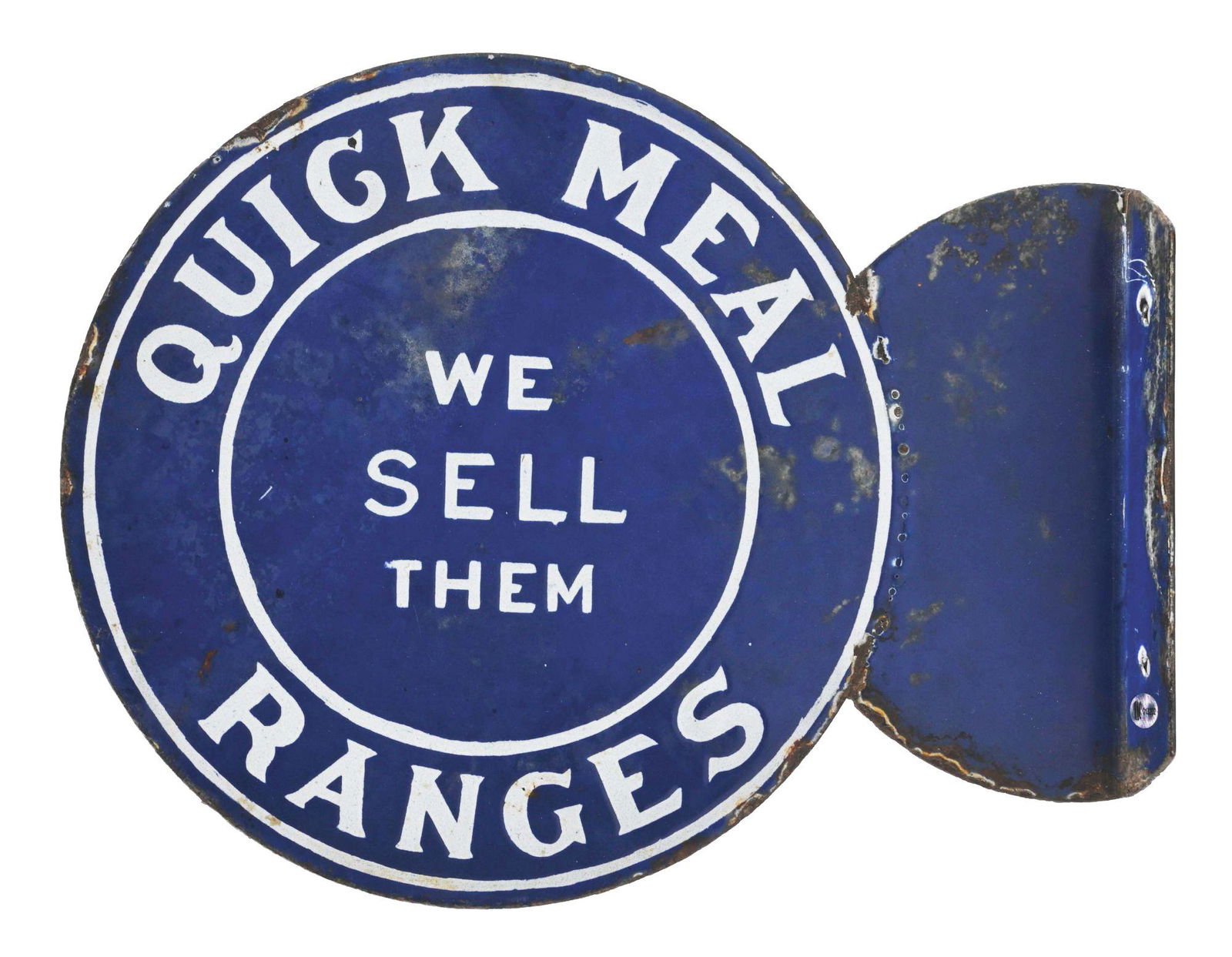 QUICK MEAL RANGES DOUBLE-SIDED PORCELAIN FLANGE SIGN. (1 of 2)