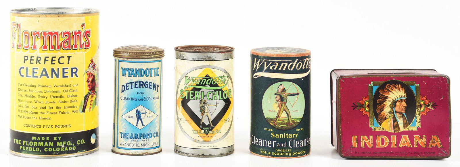 COLLECTION OF 5 EARLY TINS W/ NATIVE AMERICAN GRAPHICS. (1 of 4)