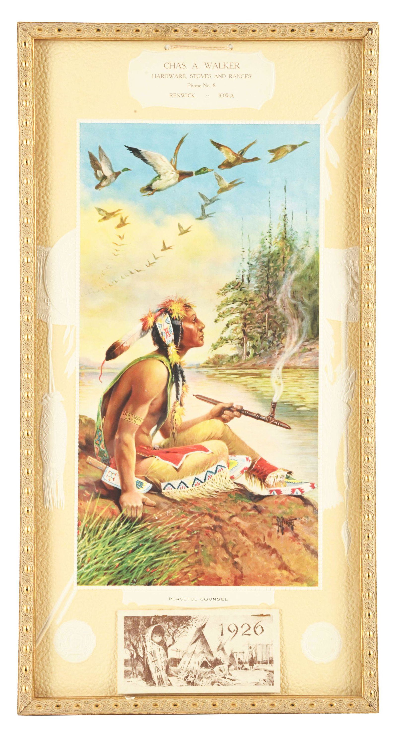 NEW OLD STOCK CHAS A. WALKER HARDWARE STOVES & RANGES EMBOSSED CARDBOARD CALENDAR W/ NATIVE AMERICAN (1 of 4)