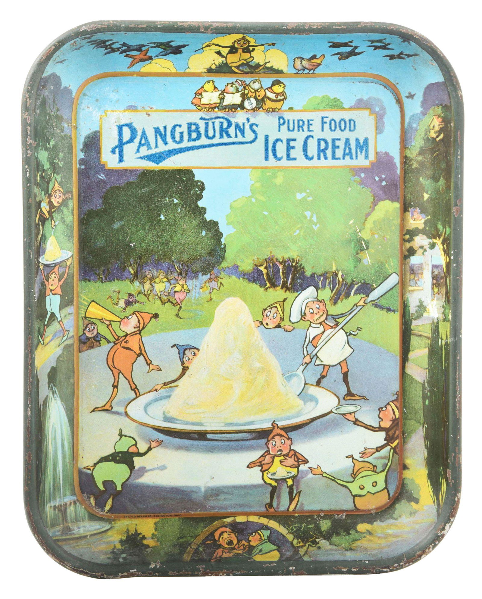 PANGBURN'S PURE FOOD ICE CREAM TIN SERVING TRAY W/ ELF GRAPHICS. (1 of 2)