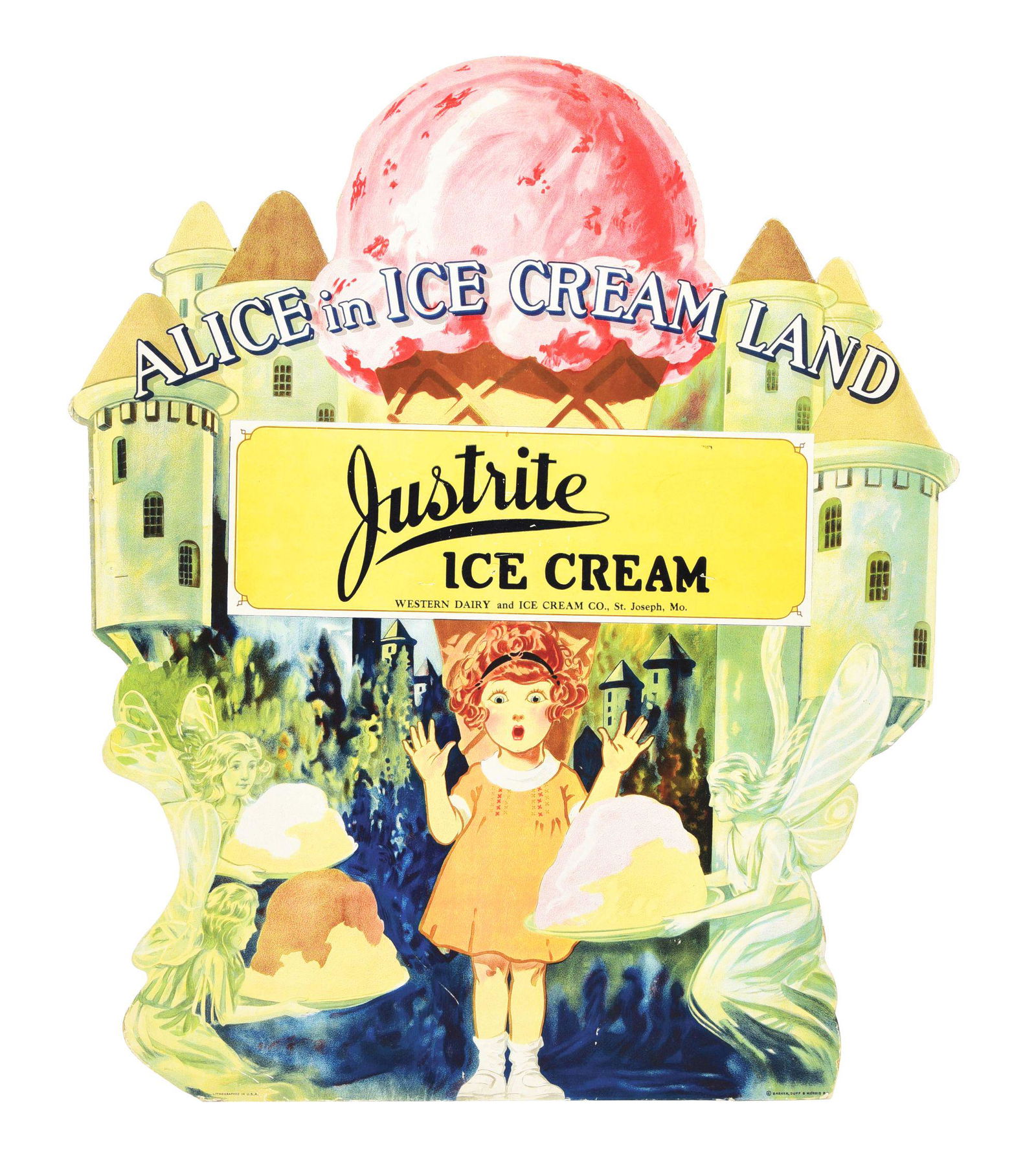 ALICE IN ICE CREAM LAND CARDBOARD LITHOGRAPH W/ LITTLE GIRL GRAPHIC. (1 of 4)