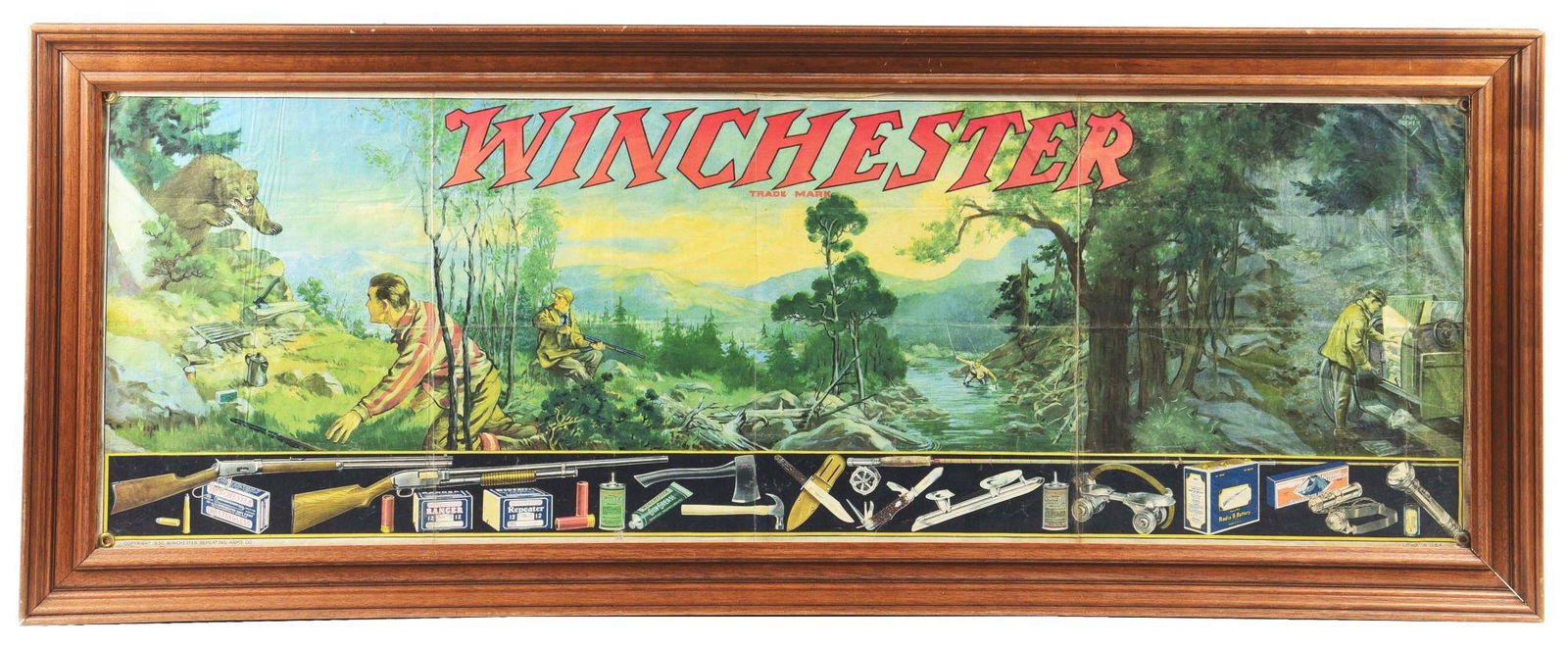 EXCELLENT WINCHESTER LITHOGRAPH BANNER W/ HUNTING GRAPHICS. (1 of 5)