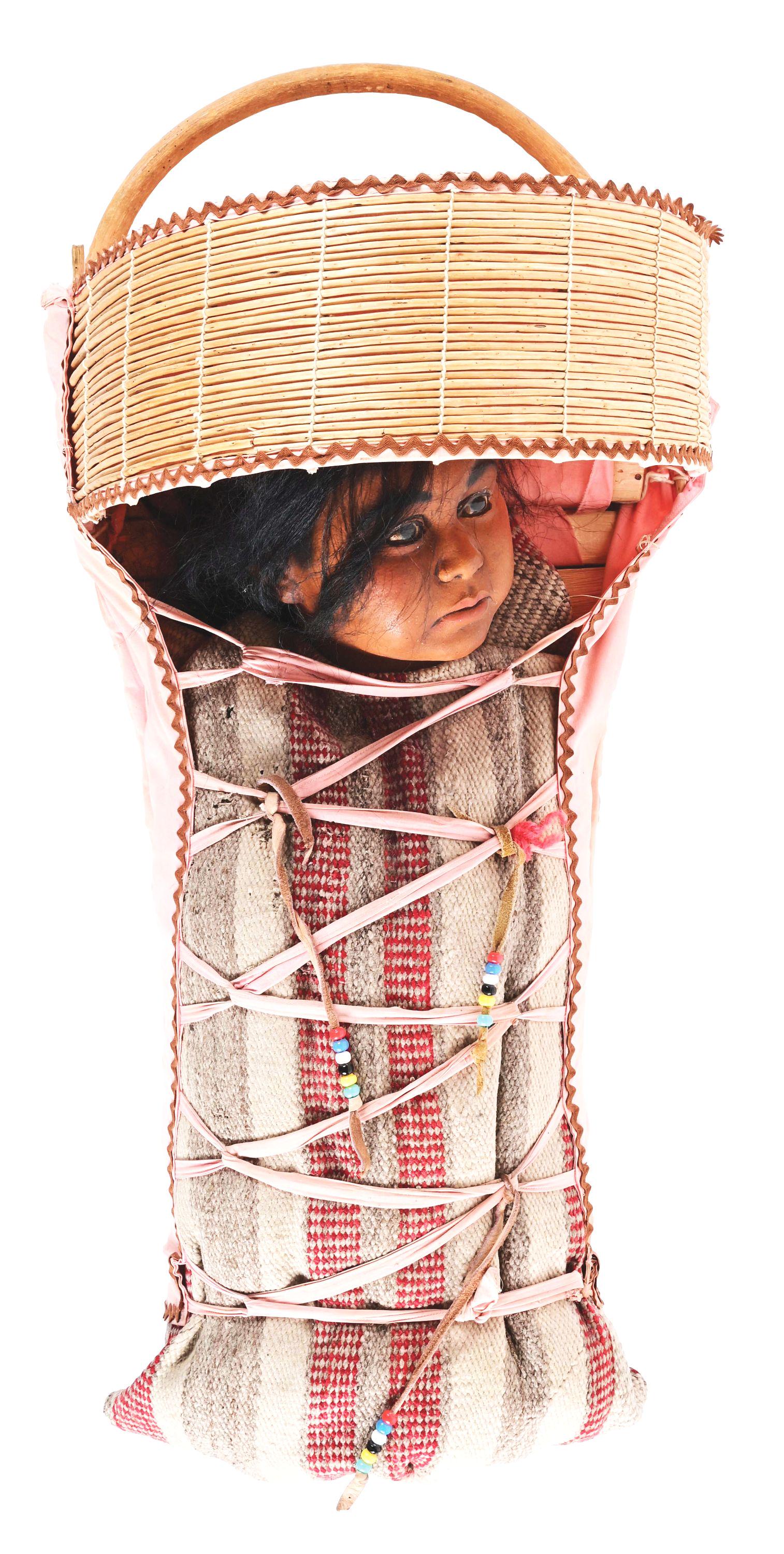 NATIVE AMERICAN BABY CARRIER WITH DOLL. (1 of 6)