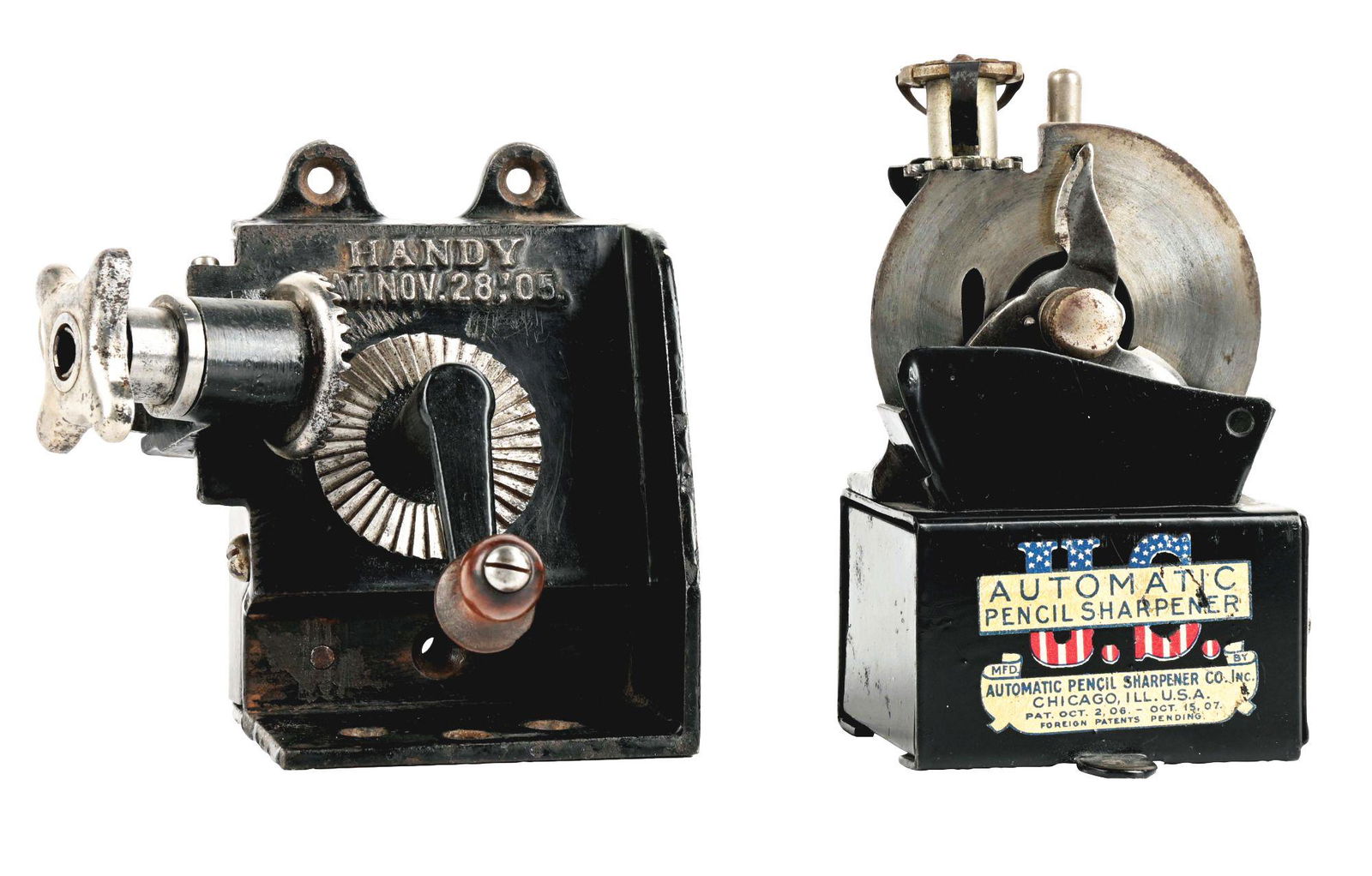 LOT OF 2: HANDY AND US AUTOMATIC PENCIL SHARPENERS. (1 of 4)