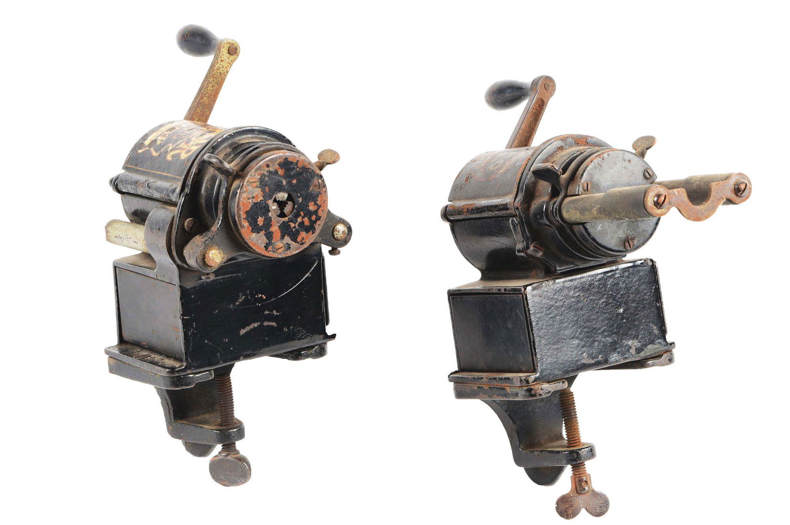 LOT OF 2: EARLY TABLE MOUNDED MECHANICAL PENCIL SHARPENERS. (1 of 5)