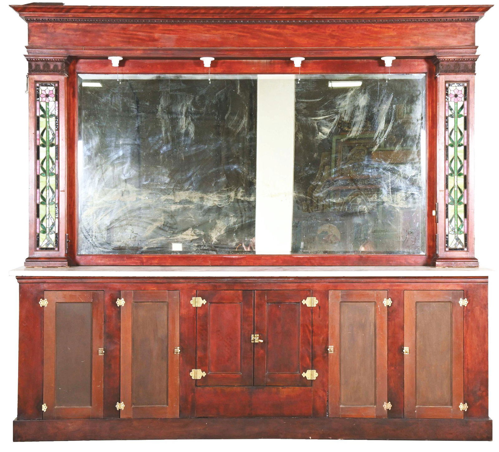 WONDERFUL EARLY 20TH CENTURY 12' PHARMACEUTICAL BACK BAR. (1 of 6)