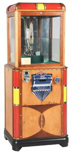 5¢ EXHIBIT SUPPLY CO "GULF STATES" CLAW GAME.: Considered to be one of the greatest designed claw machines ever, the Exhibit Supply "Gulf States" digger was designed with a meticulously inlaid cabinet, light-up plastics reminiscent of the jukebox