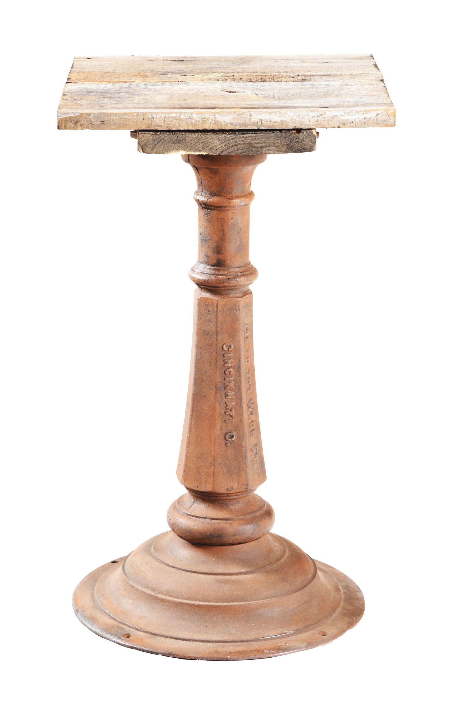 CAST IRON SLOT MACHINE STAND WITH ADDED WOODEN TOP. (1 of 6)