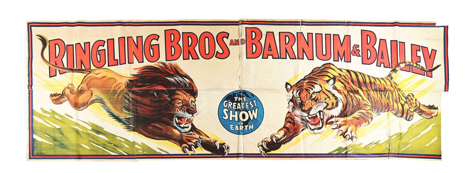 RINGLING BROS BARNUM & BAILEY LARGE TIGER & LION CANVAS BANNER. (1 of 4)