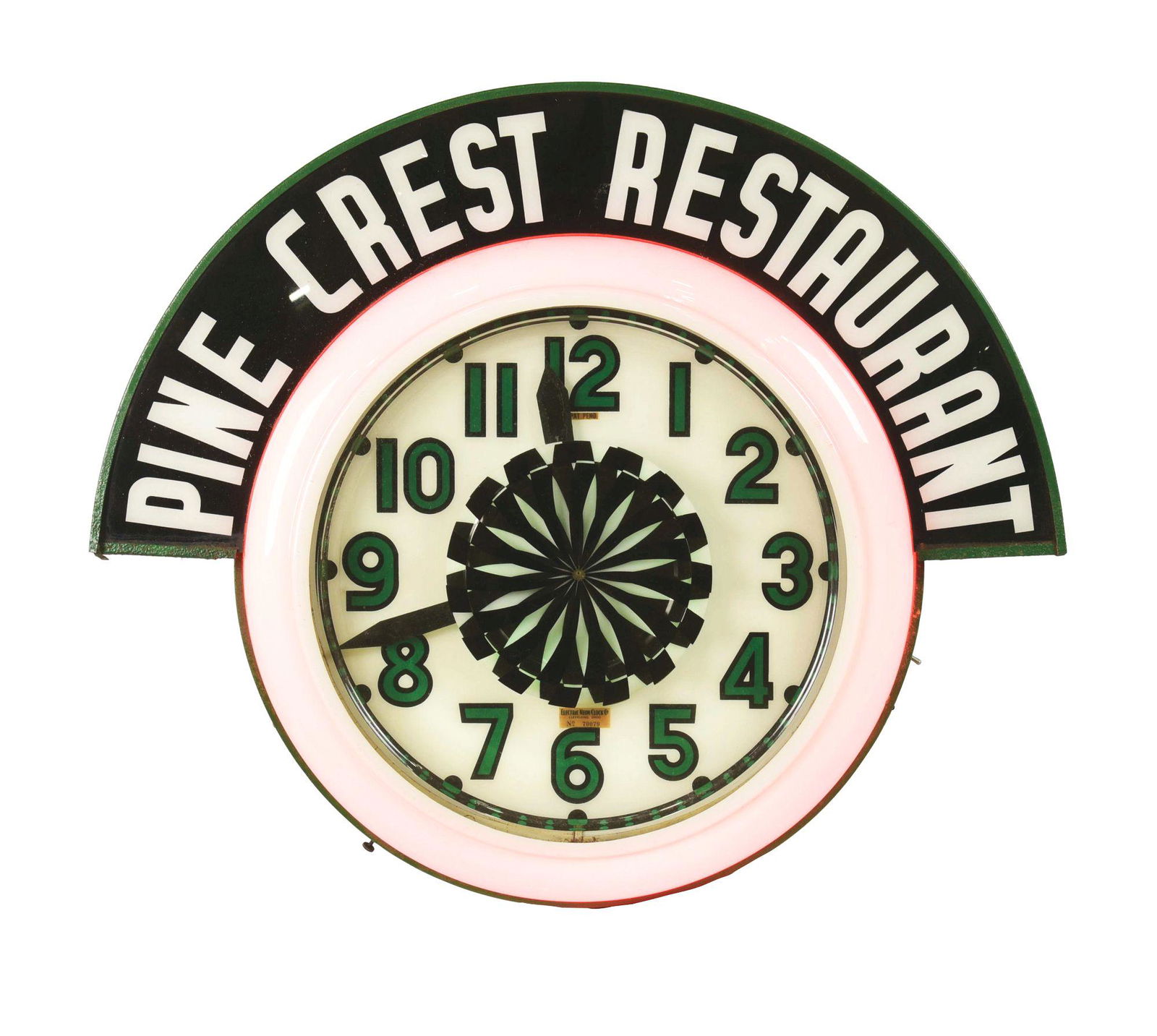 GLO-DIAL NEON CLOCK ADVERTISING PINE CREST RESTAURANT. (1 of 4)
