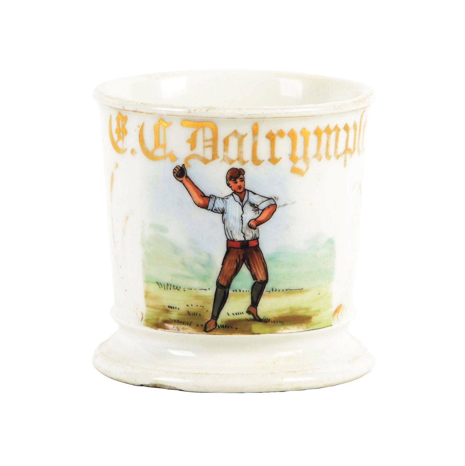 MAN THROWING BALL SHAVING MUG. (1 of 5)