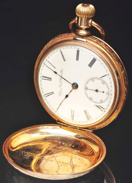 Gold-Filled Elgin Watch Co. Pocket Watch.: Description 18 size. Hunter case. 15 jewel. Broken main spring.