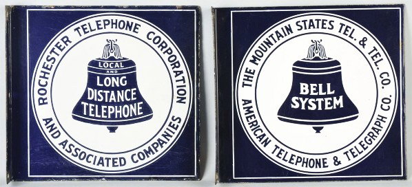 Lot of 2: Porcelain Bell System Flange Signs.: Condition (Excellent). Size Each: 12" x 11".