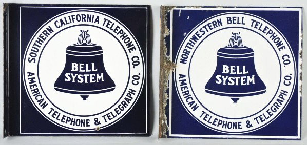 Lot of 2: Porcelain Bell System Flange Signs.: Condition (Good - Excellent). Size Each: 11 - 3/4" x 11".
