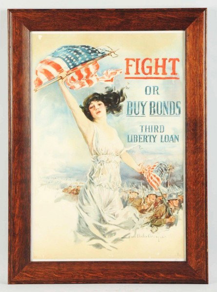 WWI Buy Bonds Poster.: Circa 1918. Professionally dry-mounted and framed under glass. Great-looking paper poster with artwork by Howard Chandler Christy and lithography by Forbes. A number of closed tears, small paper chips
