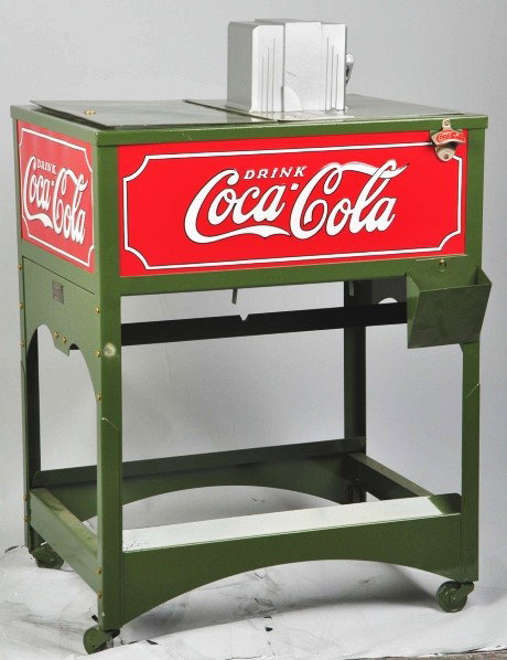 Coca-Cola Glascock Cooler.: 1933. Complete with coin control mechanism on top. Beautiful overall repaint and restoration with just a few marks and minor rubs. Key is not included but lid opens freely. Condition (Excellent - Near