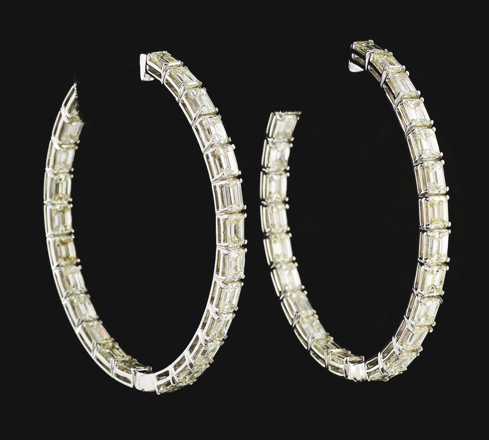 LADIES' 14K WHITE GOLD 8CT DIAMOND INSIDE/OUTSIDE HOOP EARRINGS. (1 of 5)