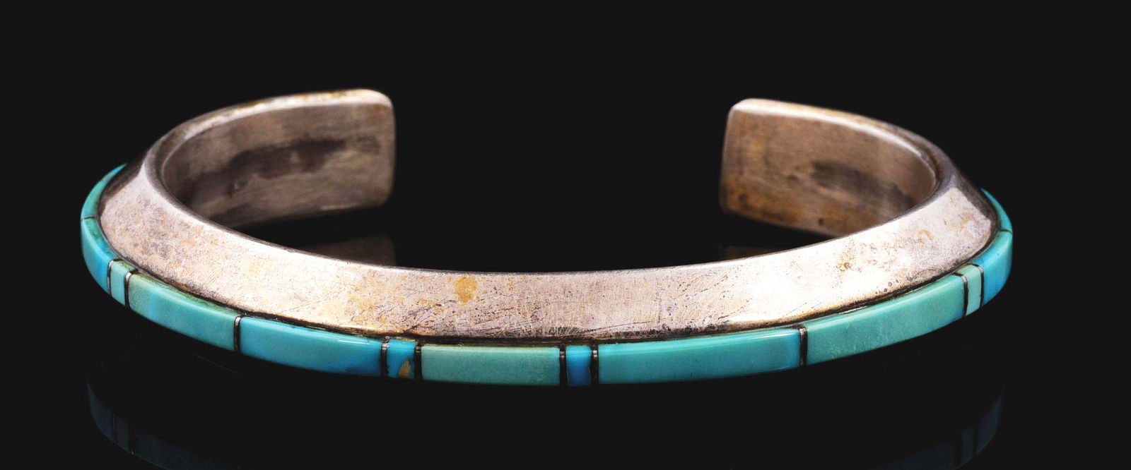 STERLING SILVER NAVAJO TURQUOISE CUFF BRACELET, MARKED "W.S". (1 of 5)