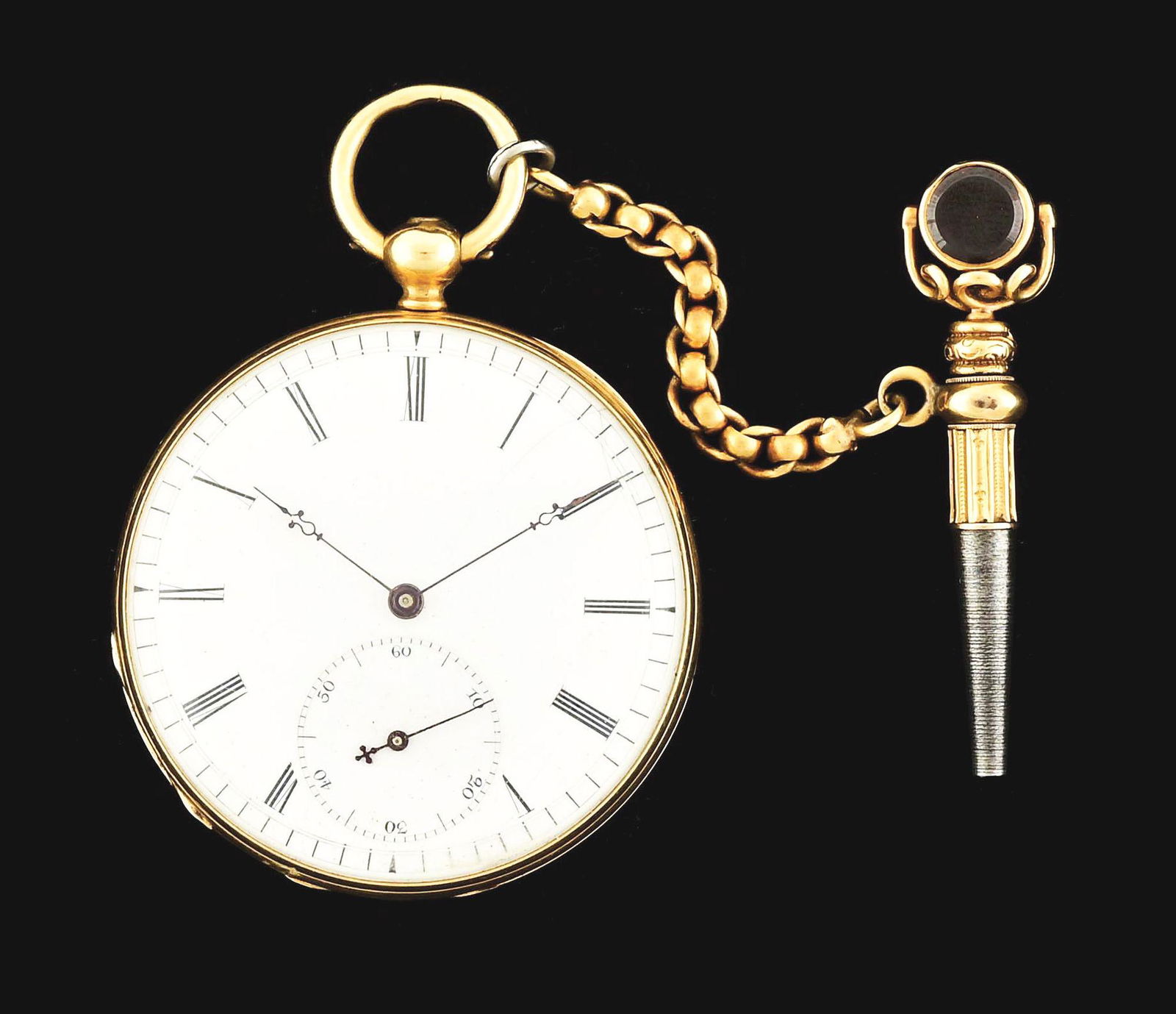 LUDWIK ARMALYS 18K GOLD ENAMELED O/F POCKET WATCH W/KEY. (1 of 9)