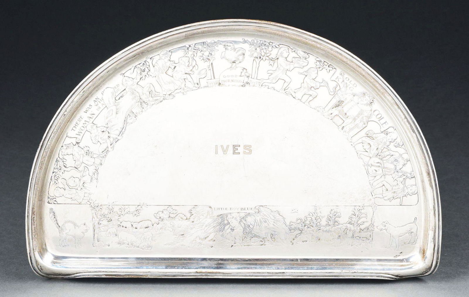 STERLING SILVER EMBOSSED HIGHCHAIR TRAY BELONGING TO IVES MONTGOMERY. (1 of 2)