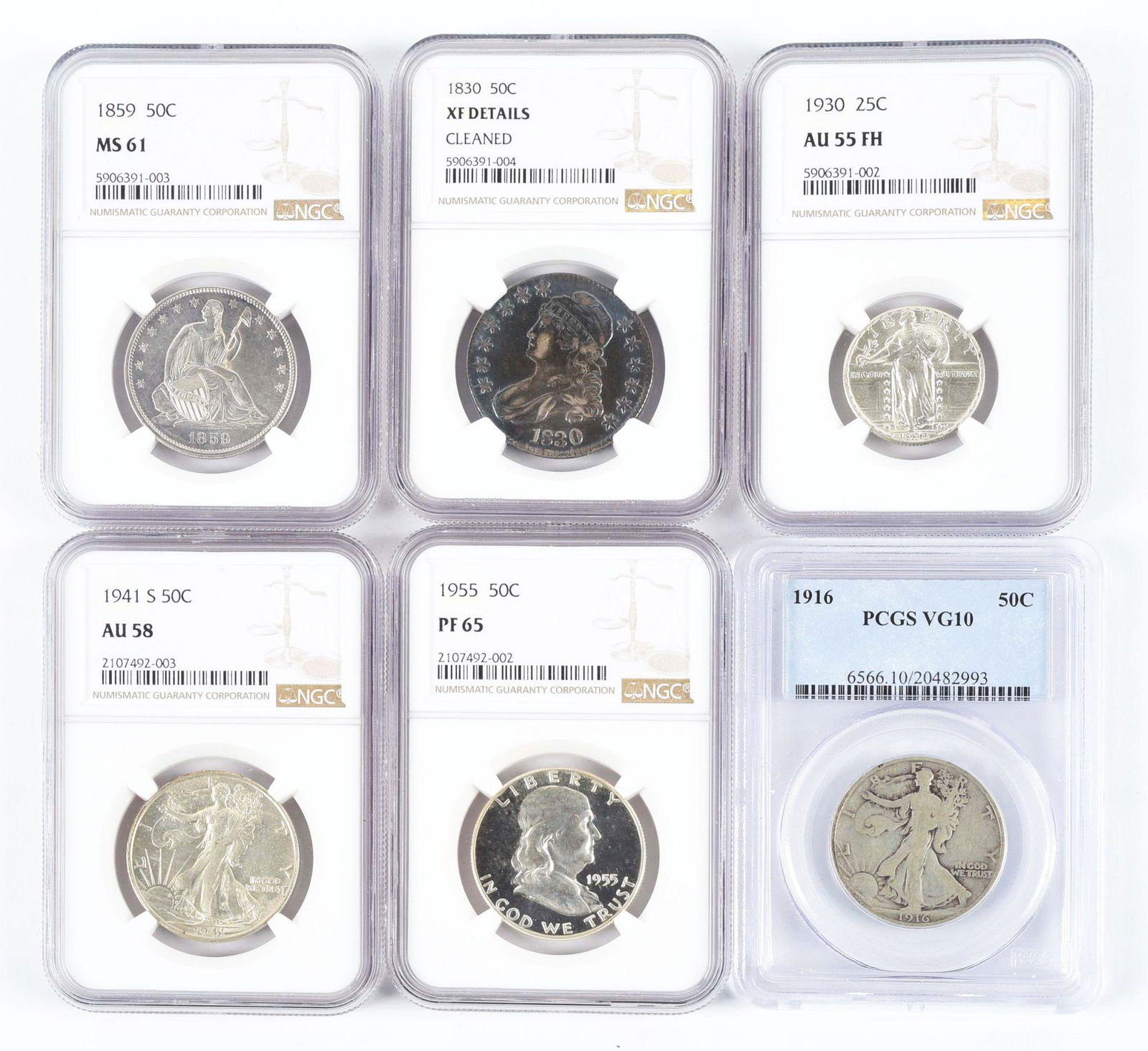 LOT OF 6: U.S-TYPE COINS. (1 of 2)