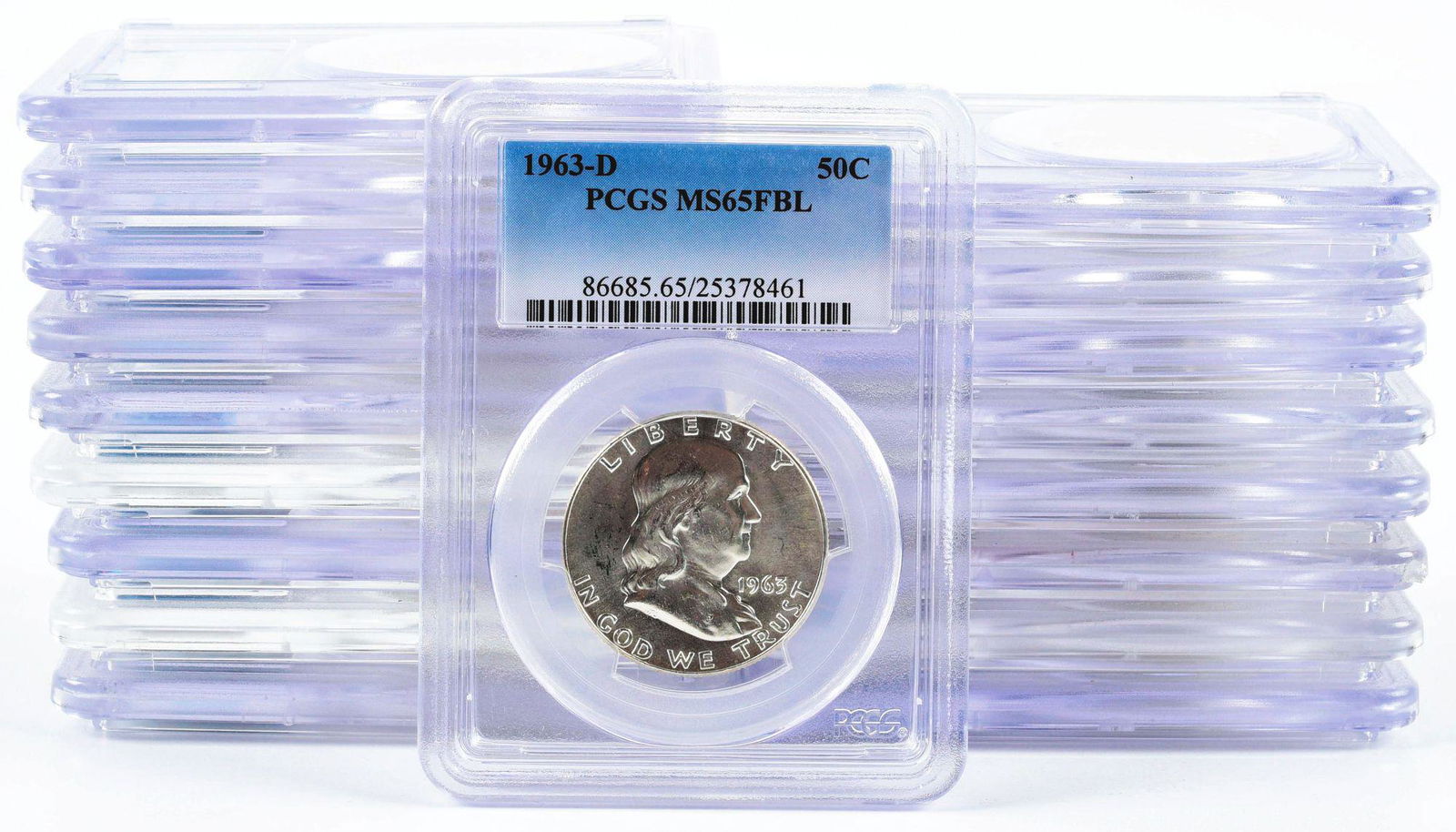 LOT OF 18: FRANKLIN HALF DOLLARS, ALL GRADED. (1 of 2)