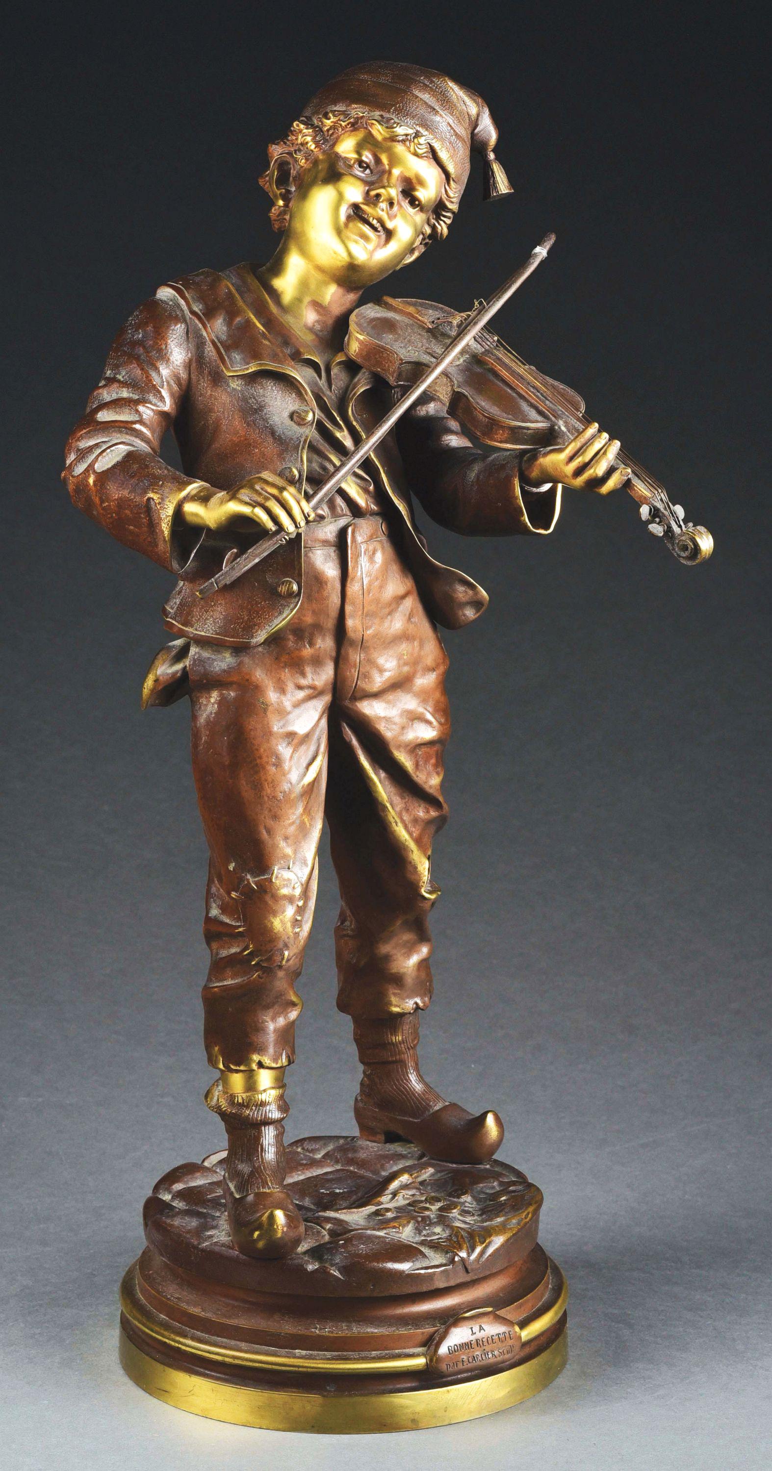 19TH CENTURY YOUNG BOY PLAYING VIOLIN BRONZE SCULPTURE. (1 of 7)