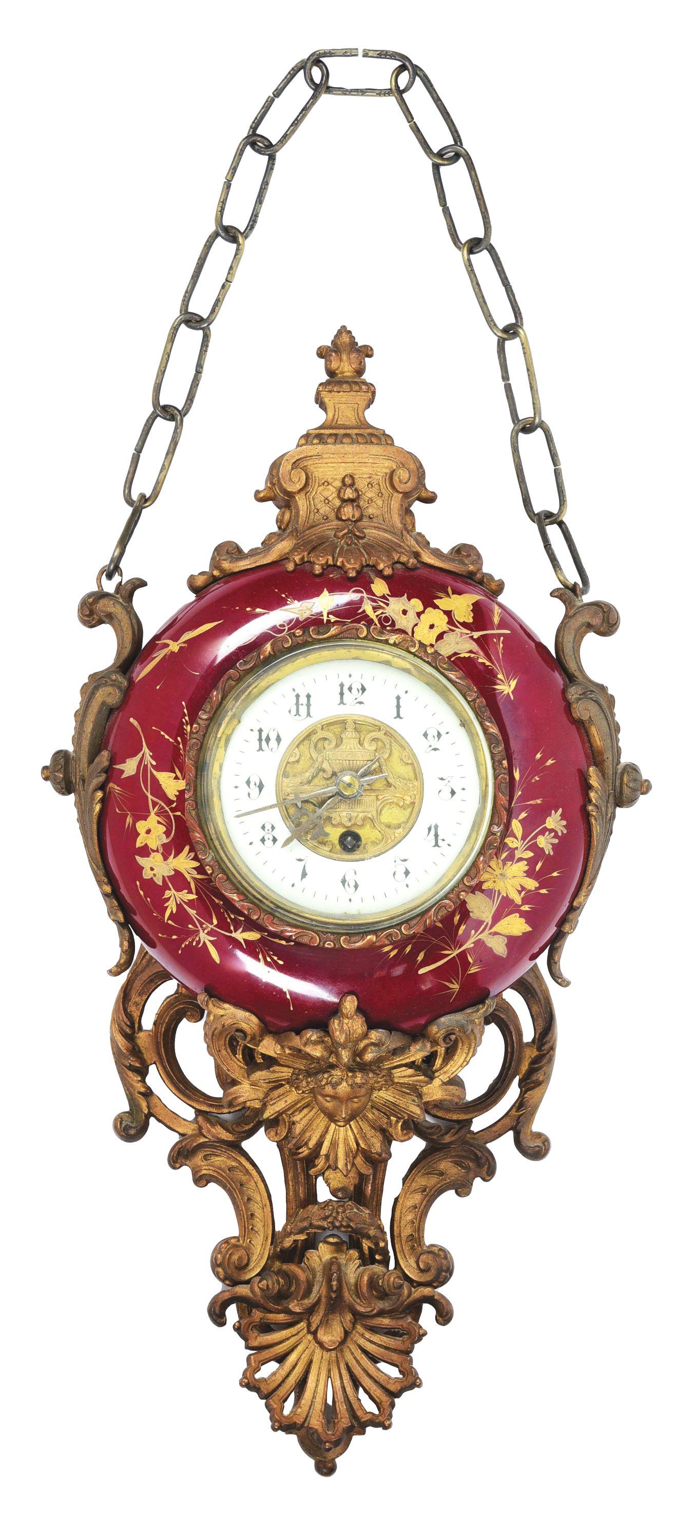 FRENCH HANGING PORCELAIN WALL CLOCK. (1 of 2)
