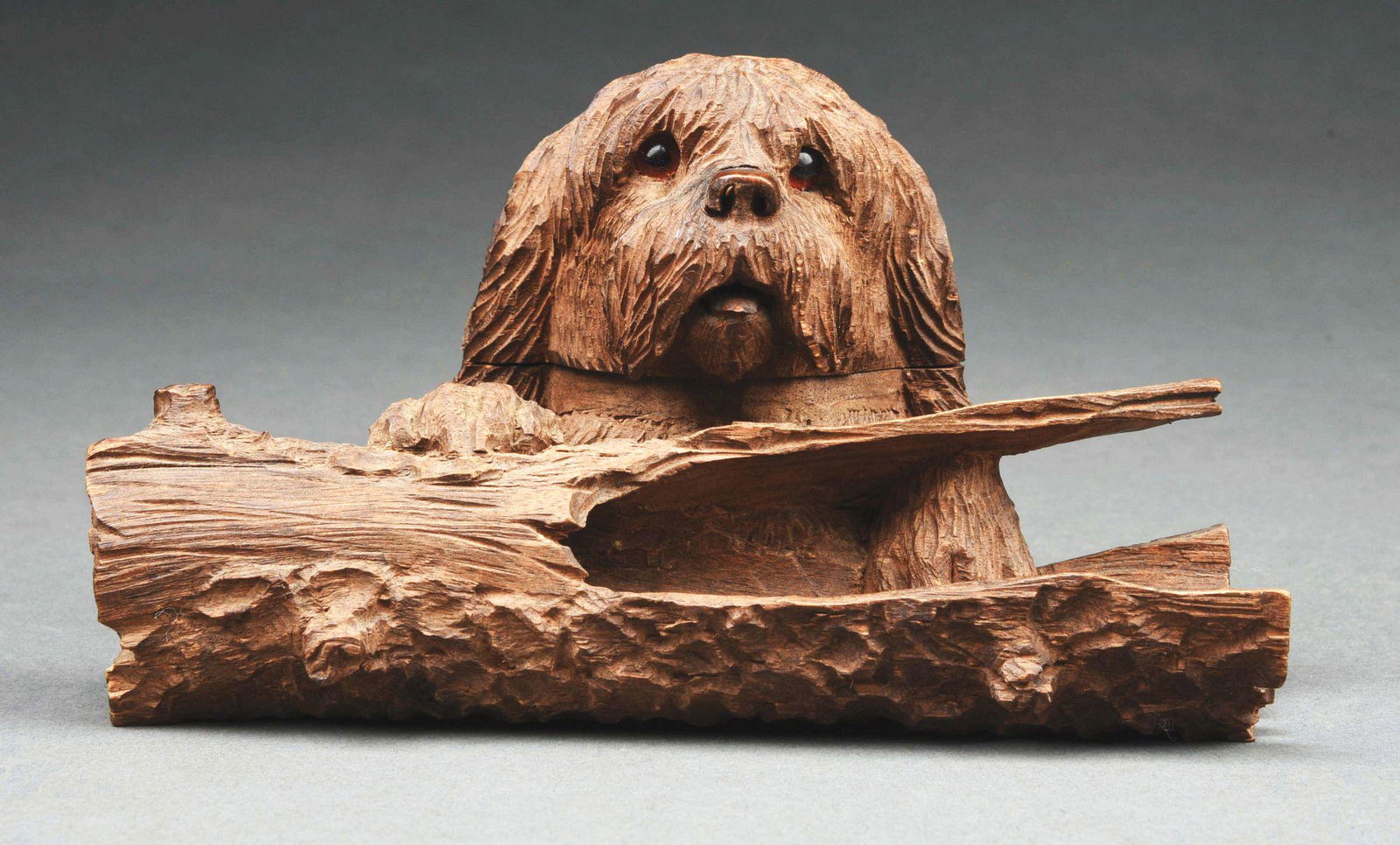 BLACK FOREST DOG INKWELL W/ LOG PEN REST. (1 of 5)