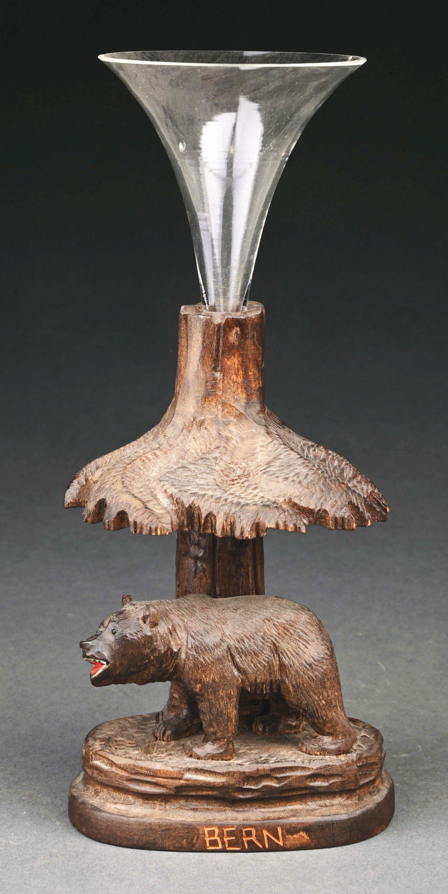 FULL FIGURE BLACK FOREST BEAR BUD VASE. (1 of 5)