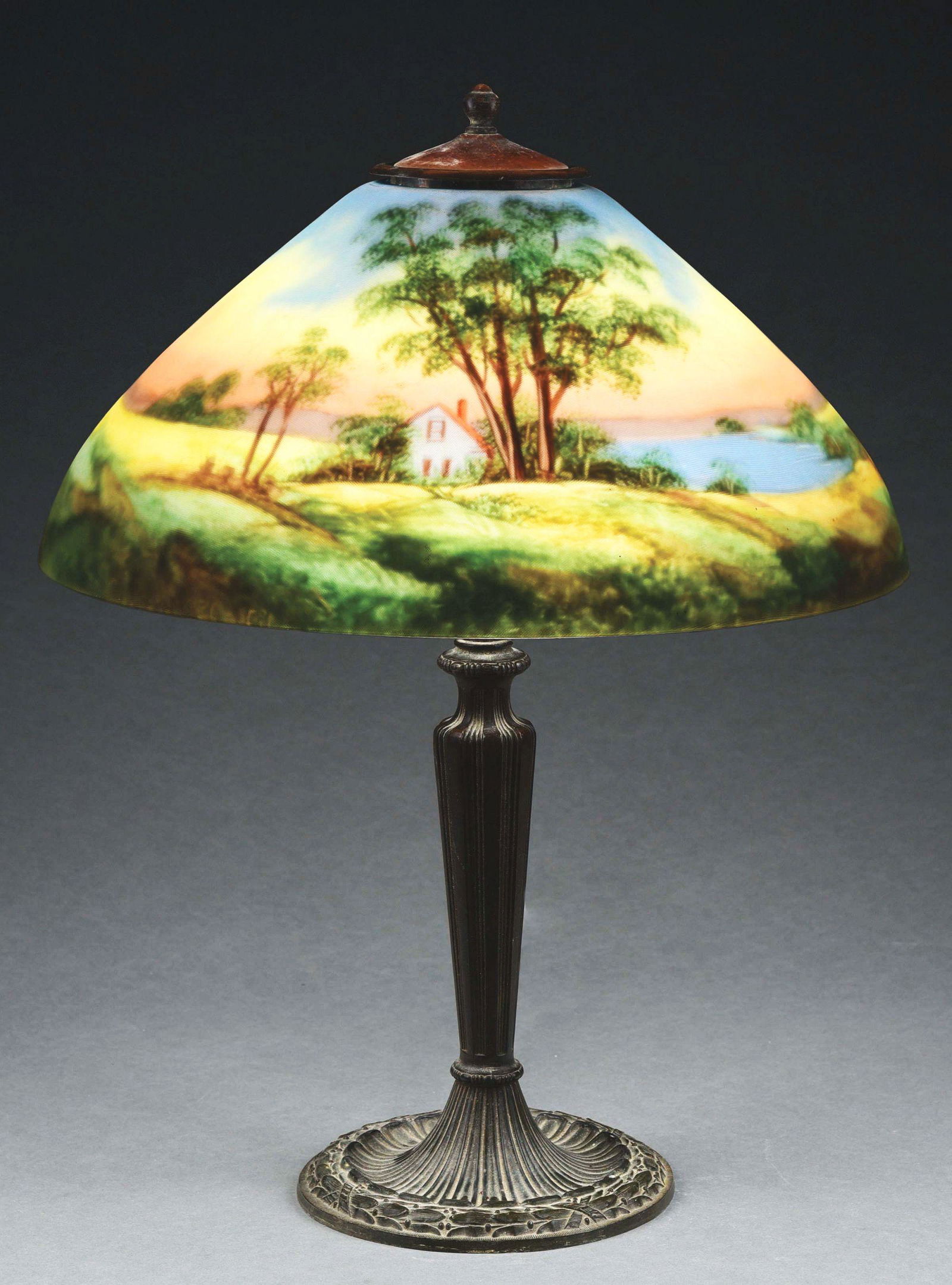 JEFFERSON REVERSE PAINTED SCENIC TABLE LAMP. (1 of 9)