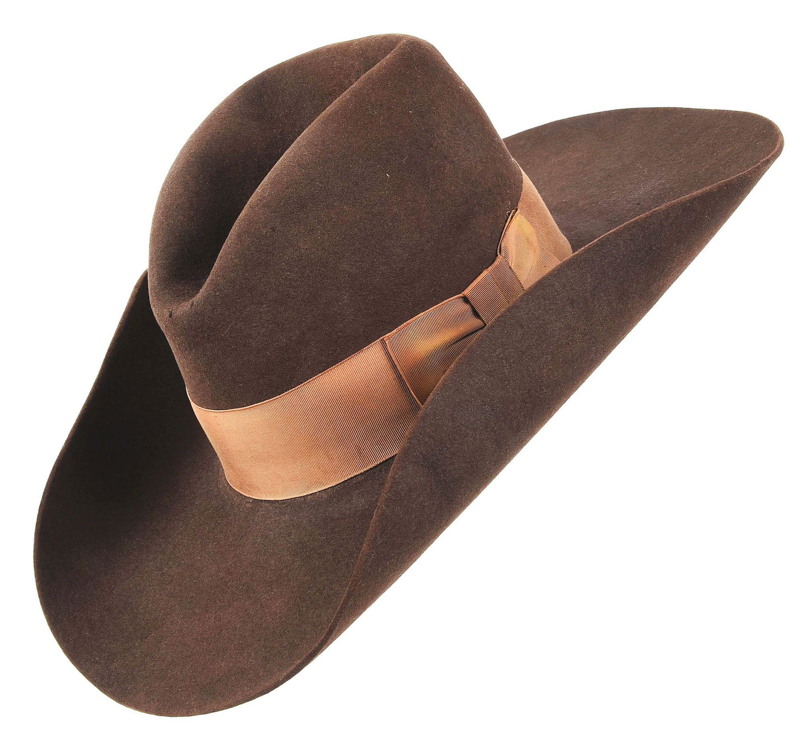 A BEN JOHNSON PERSONAL NUDIE'S STETSON HAT: An American Buffalo Collection Stetson hat stamped "Made by Stetson Especially for Ben Johnson", and bearing the Nudie's Rodeo Tailors stamp. 4 - 1/2" brim and 5 - 1/2" crown dark brown hat shaped in