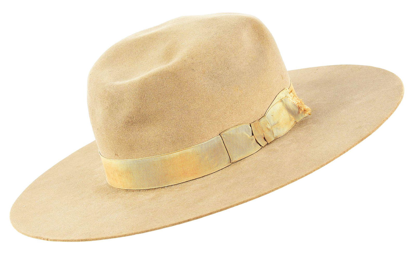 STETSON "BOSS OF THE PLAINS" HAT: A circa late 1800's Stetson marked sugar loaf or "Boss of the Plains" style cowboy hat. Embossed with the Stetson No. 1 Quality shield mark along with "The Fray" mark. It has a 3 - 3/4" brim, 4" crown