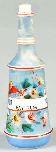 Personalized Milk Glass Barber Bottle.: By the Whitehall Tatum Company. With painted flowers and butterflies. Name has been removed and the top is missing. Condition (Very Good). Size 9 - 1/2" T.