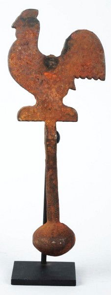 Cast Iron Rooster Target.: Rooster cast with rod and ball. Shoot the rooster and it would spin and weight of ball would make rooster stop on top. Professionally made mounting stand. Condition (Excellent). Size 10 - 3/4" T.