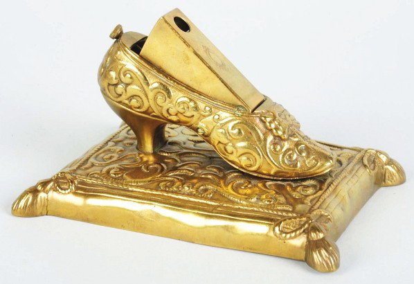 Brass Figural Shoe Cigar Cutter on Base.: Working. Condition (Excellent Plus). Size 5 - 3/4" L.